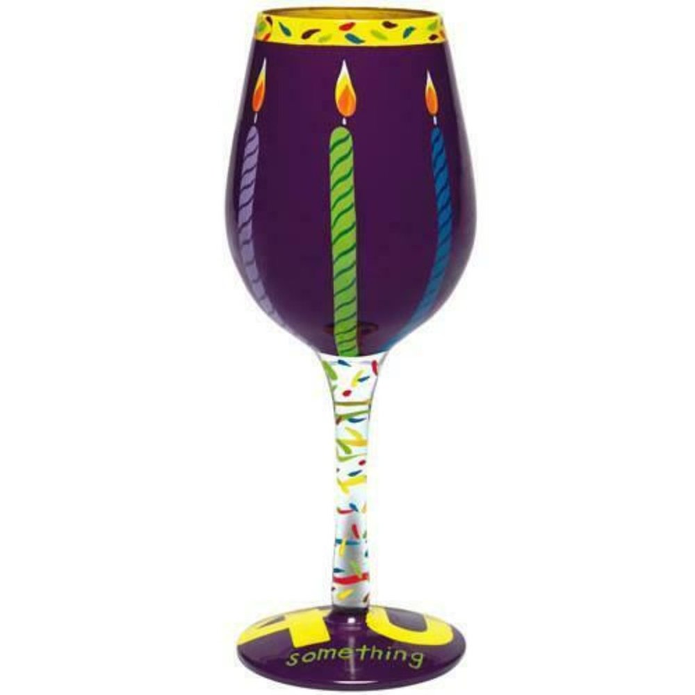 Lolita "40 Something" Hand Painted Wine Glass NWT 40th Birthday Theme Purple